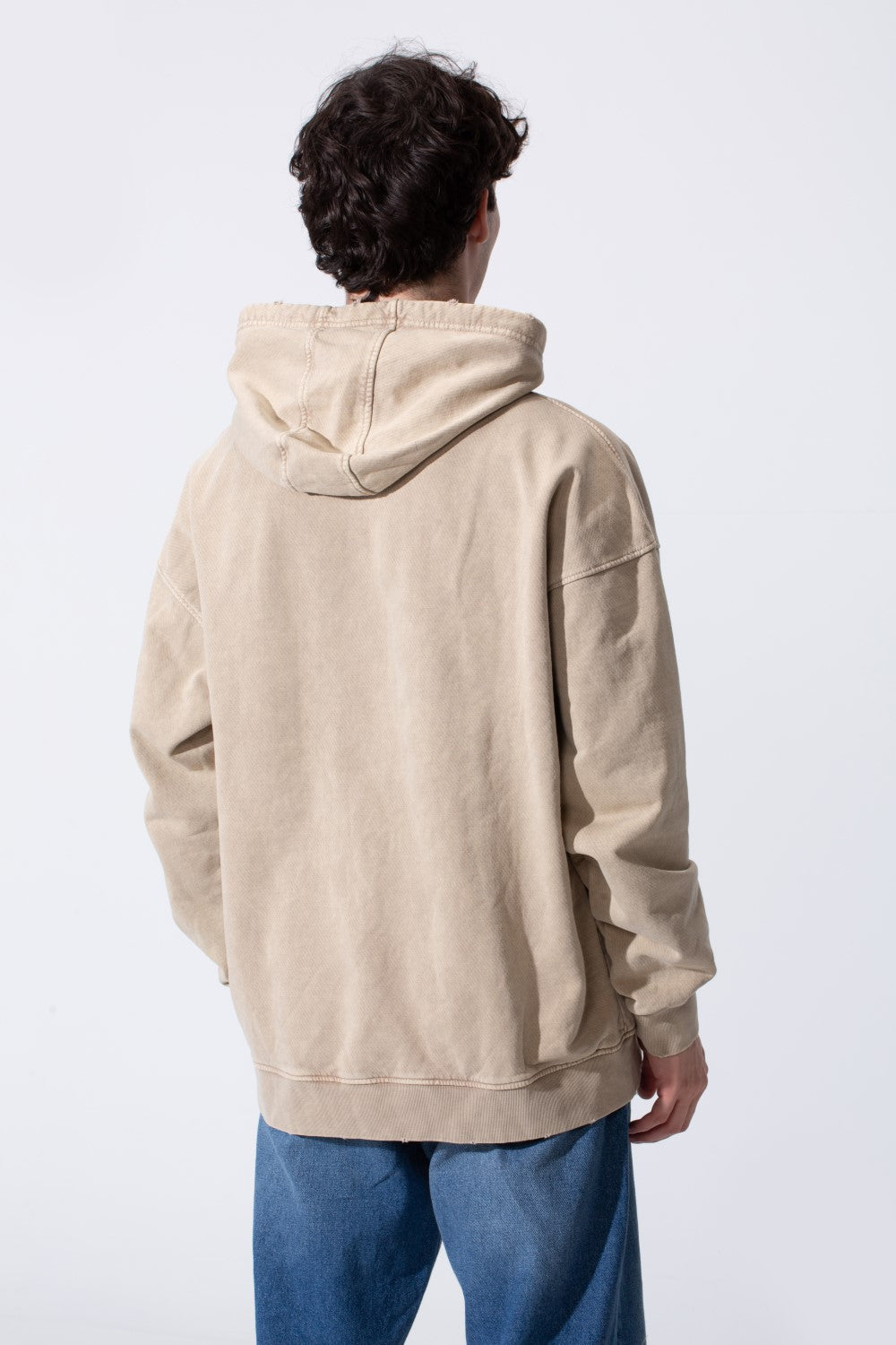 Men's Oversized Hood Washed Print Classic Kangaroo Front Pocket Tomato Store Sweatshirt With Edge Seam Detailing