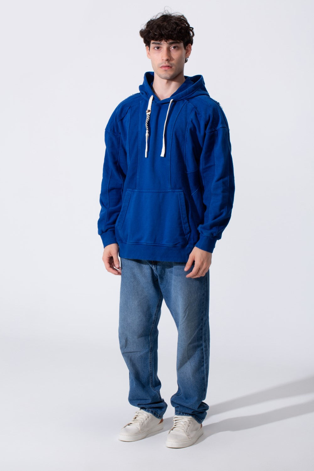 Men's Oversized Hood Washed Fabric Edge Seam Detailing Classic Kangaroo Front Pocket Tomato Store Sweatshirt