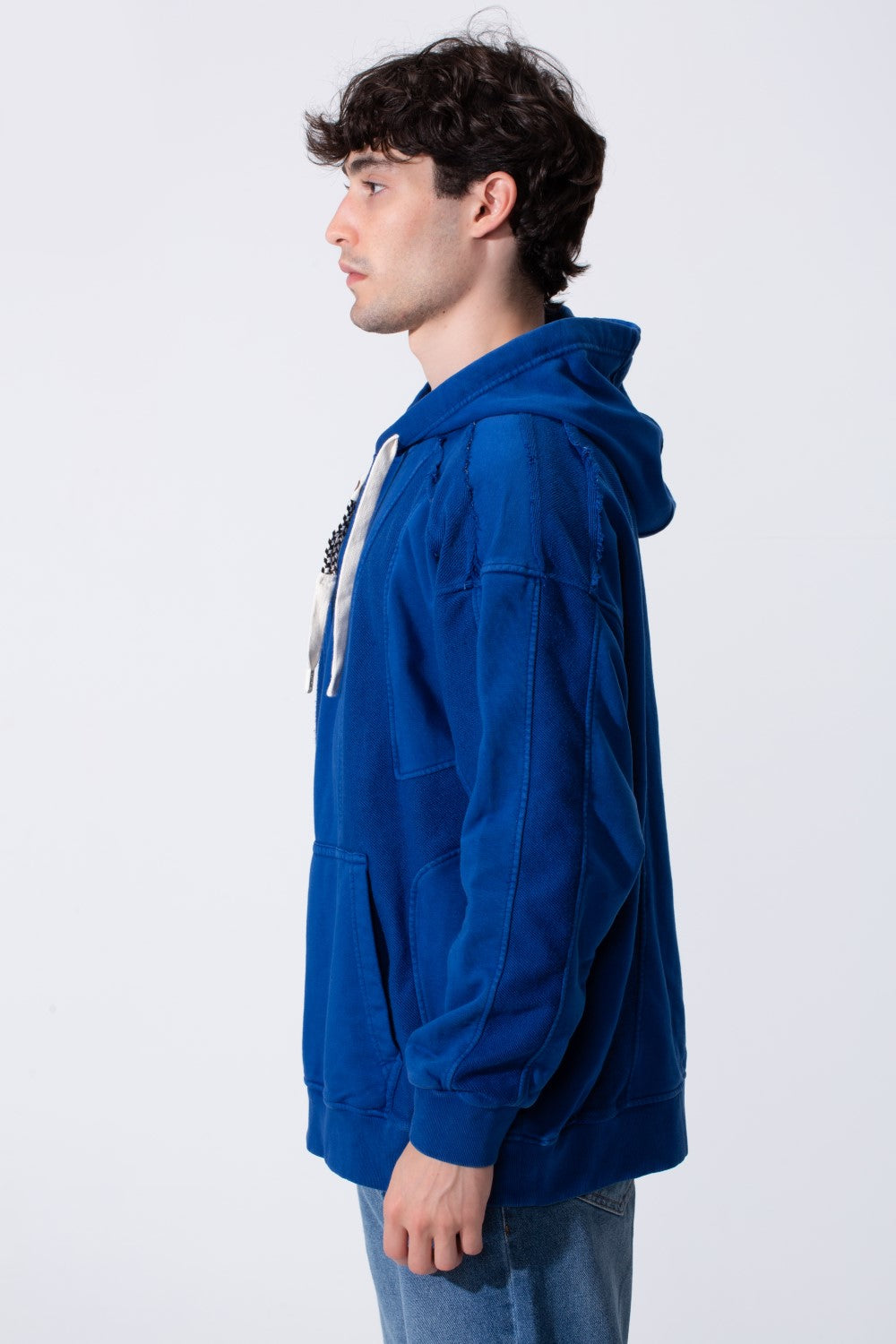 Men's Oversized Hood Washed Fabric Edge Seam Detailing Classic Kangaroo Front Pocket Tomato Store Sweatshirt