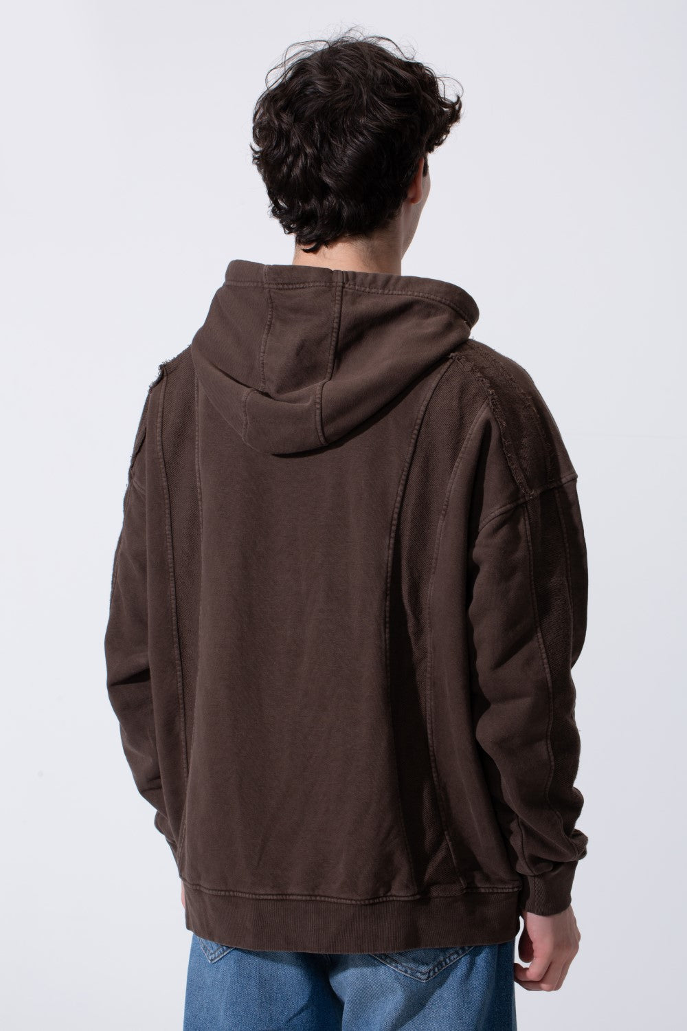 Men's Oversized Hood Washed Fabric Edge Seam Detailing Classic Kangaroo Front Pocket Tomato Store Sweatshirt