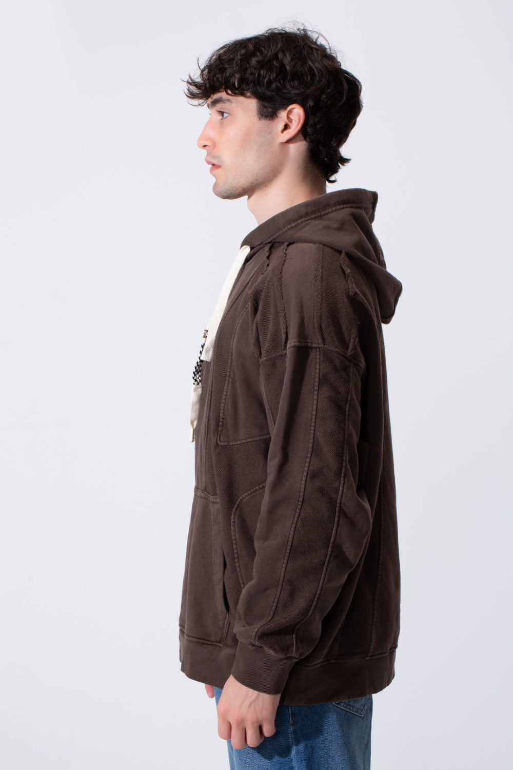 Men's Oversized Hood Washed Fabric Edge Seam Detailing Classic Kangaroo Front Pocket Tomato Store Sweatshirt