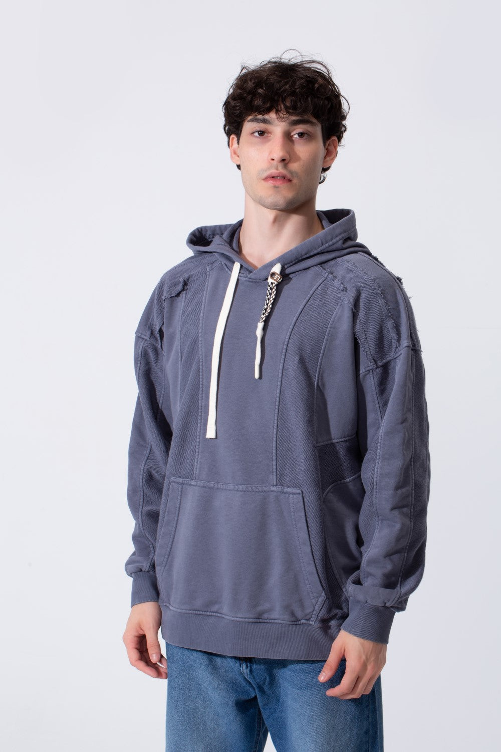 Men's Oversized Hood Washed Fabric Edge Seam Detailing Classic Kangaroo Front Pocket Tomato Store Sweatshirt