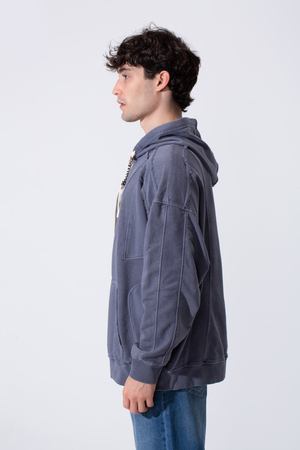 Men's Oversized Hood Washed Fabric Edge Seam Detailing Classic Kangaroo Front Pocket Tomato Store Sweatshirt