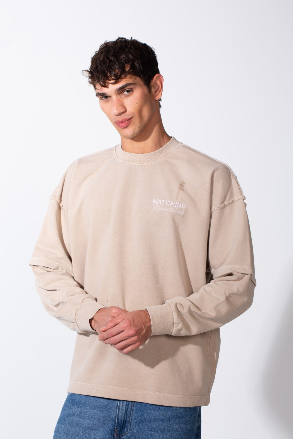 Men's Washed Oversize Round Neck Modern Cut Long Sleeves Sweatshirt