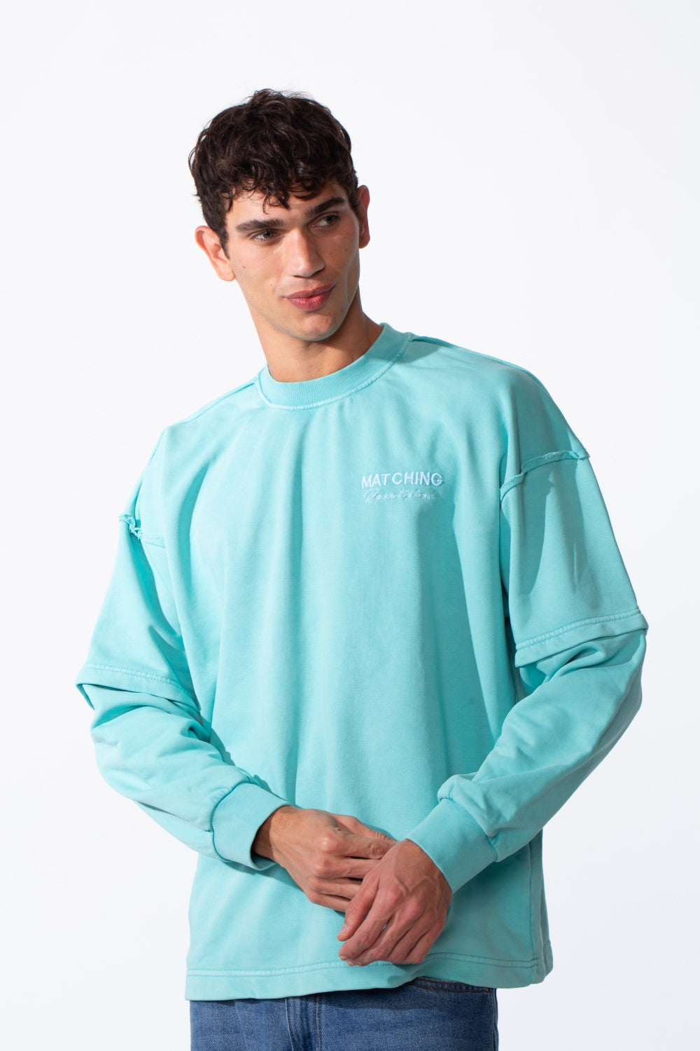 Men's Washed Oversize Round Neck Modern Cut Long Sleeves Sweatshirt