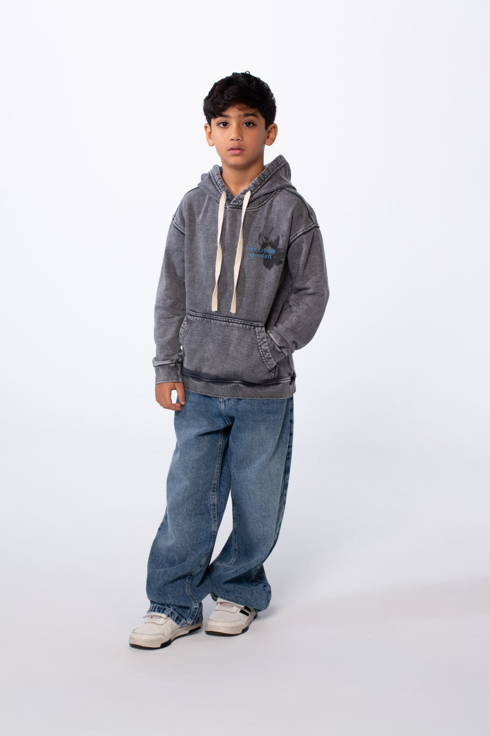 Boy’s Washed Oversize Printed Hooded Sweatshirt With Pocket