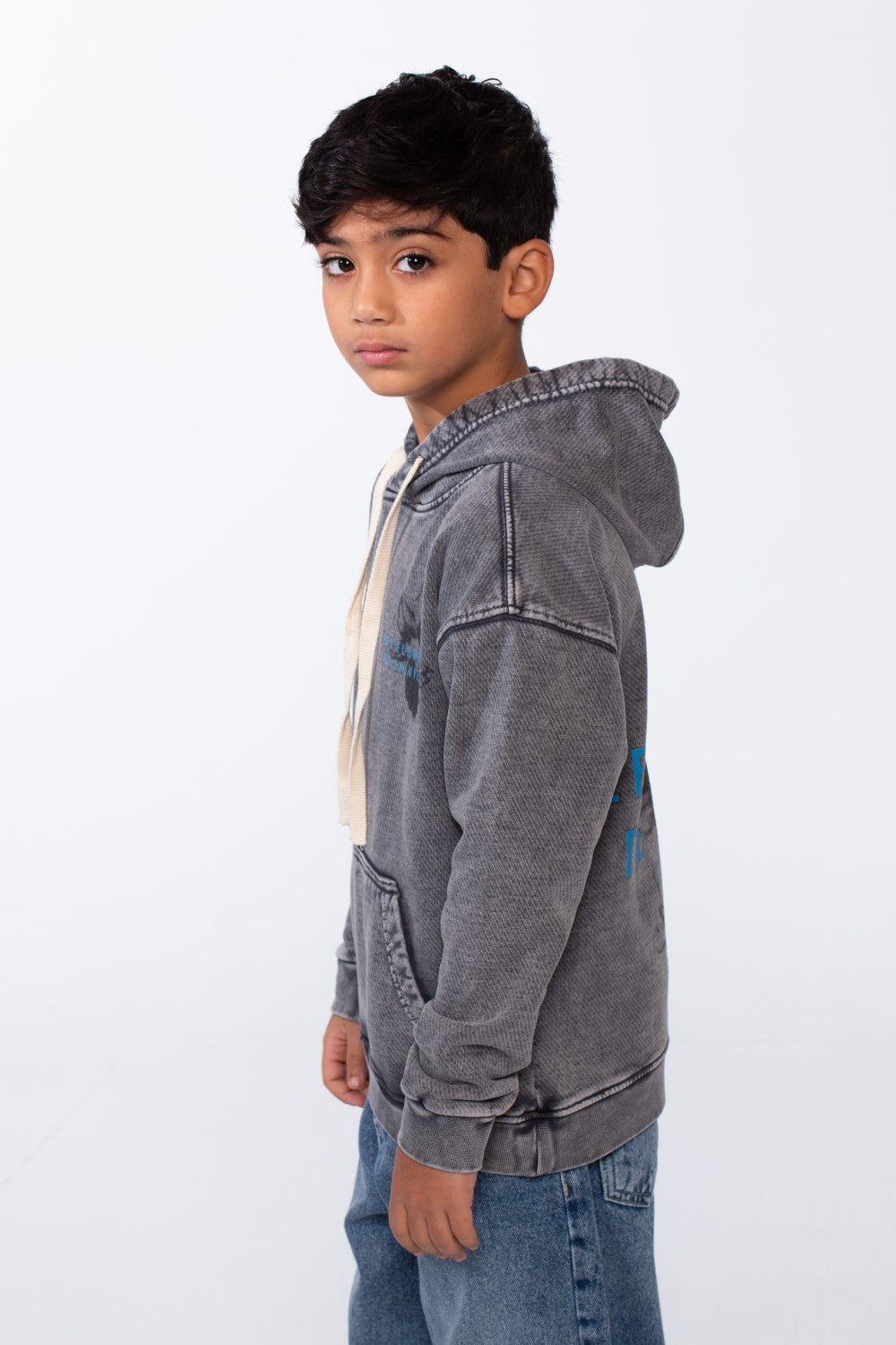 Boy’s Washed Oversize Printed Hooded Sweatshirt With Pocket