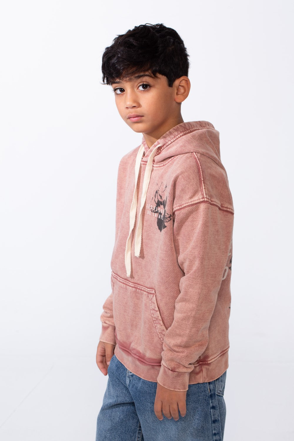 Boy’s Washed Oversize Printed Hooded Sweatshirt With Pocket
