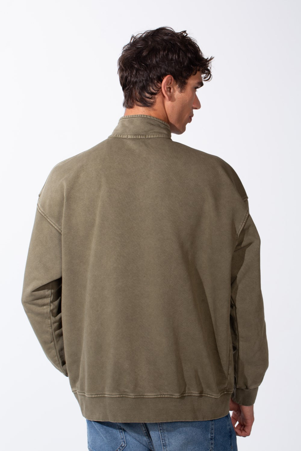 Men's Round Neck Half Zip Long Sleeve Oversized Sweatshirt