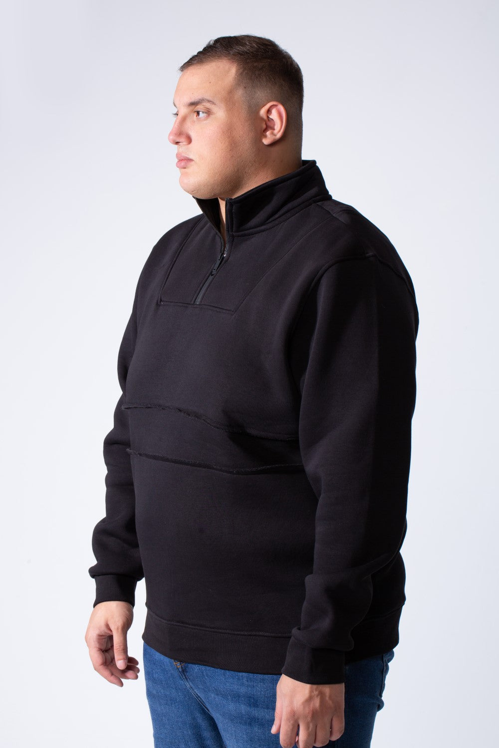 Men's Quarter Zip High Neck With Long Sleeve Daily Wear Melton Versatile Big Size Sweatshirt