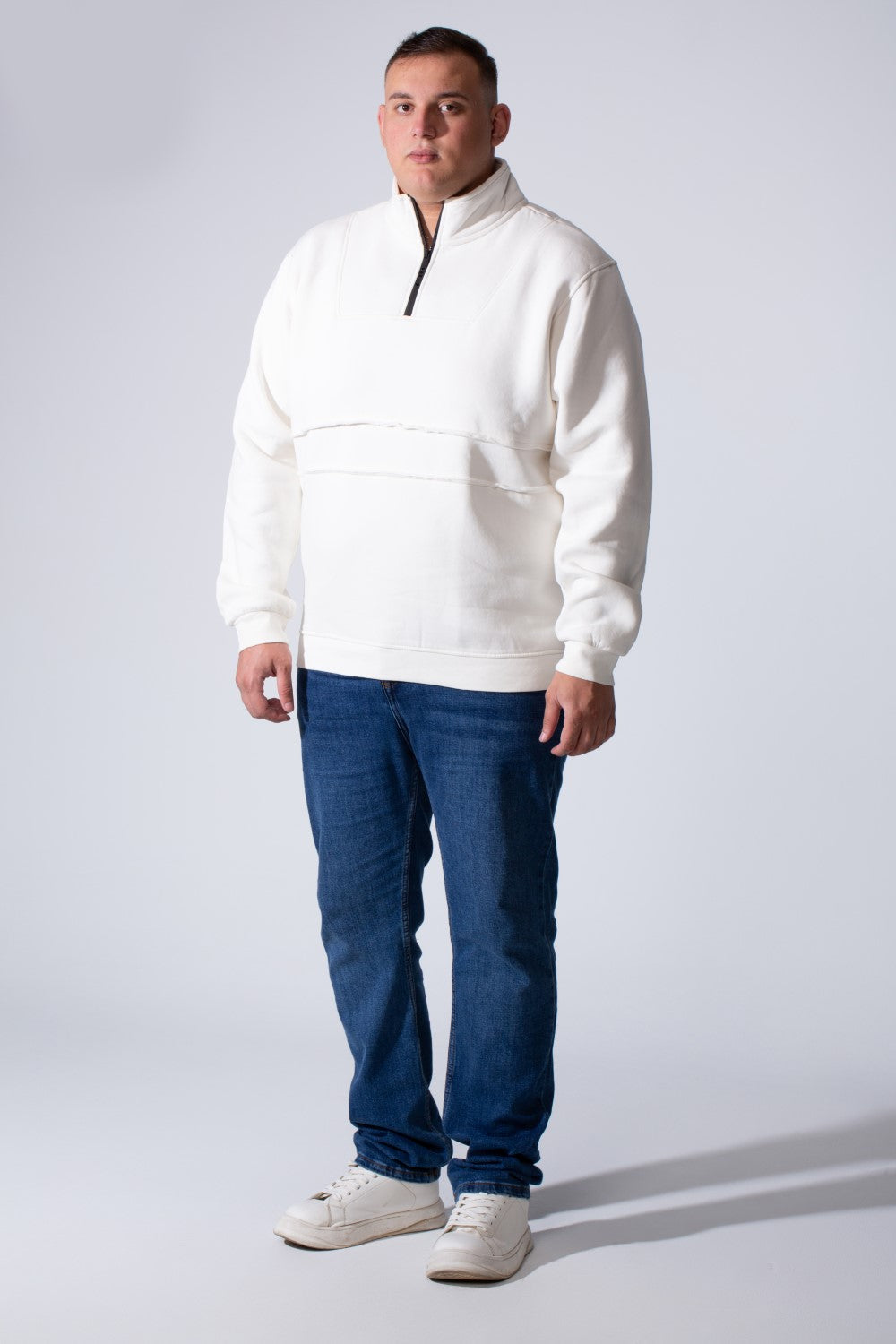 Men's Quarter Zip High Neck With Long Sleeve Daily Wear Melton Versatile Big Size Sweatshirt