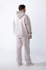 Men's Two Piece Long Sleeves Front Kangaroo Pocket Basic Oversize Melton Set Outfit