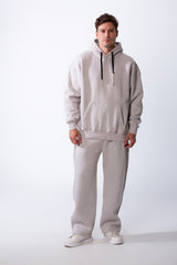Men's Two Piece Long Sleeves Front Kangaroo Pocket Basic Oversize Melton Set Outfit