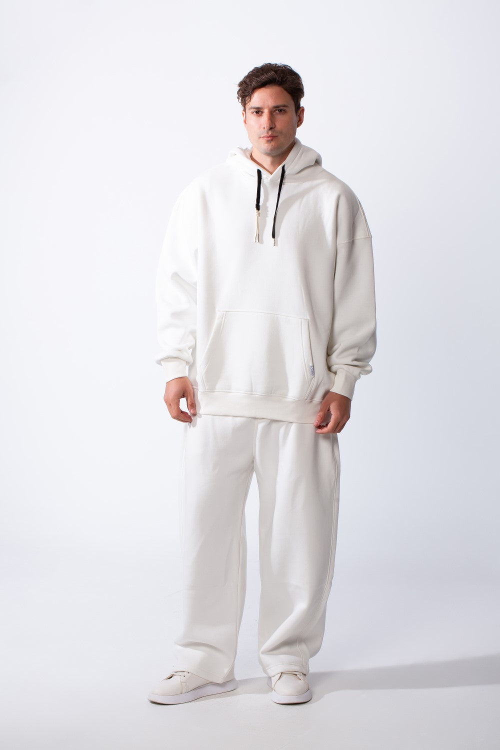 Men's Two Piece Long Sleeves Front Kangaroo Pocket Basic Oversize Melton Set Outfit