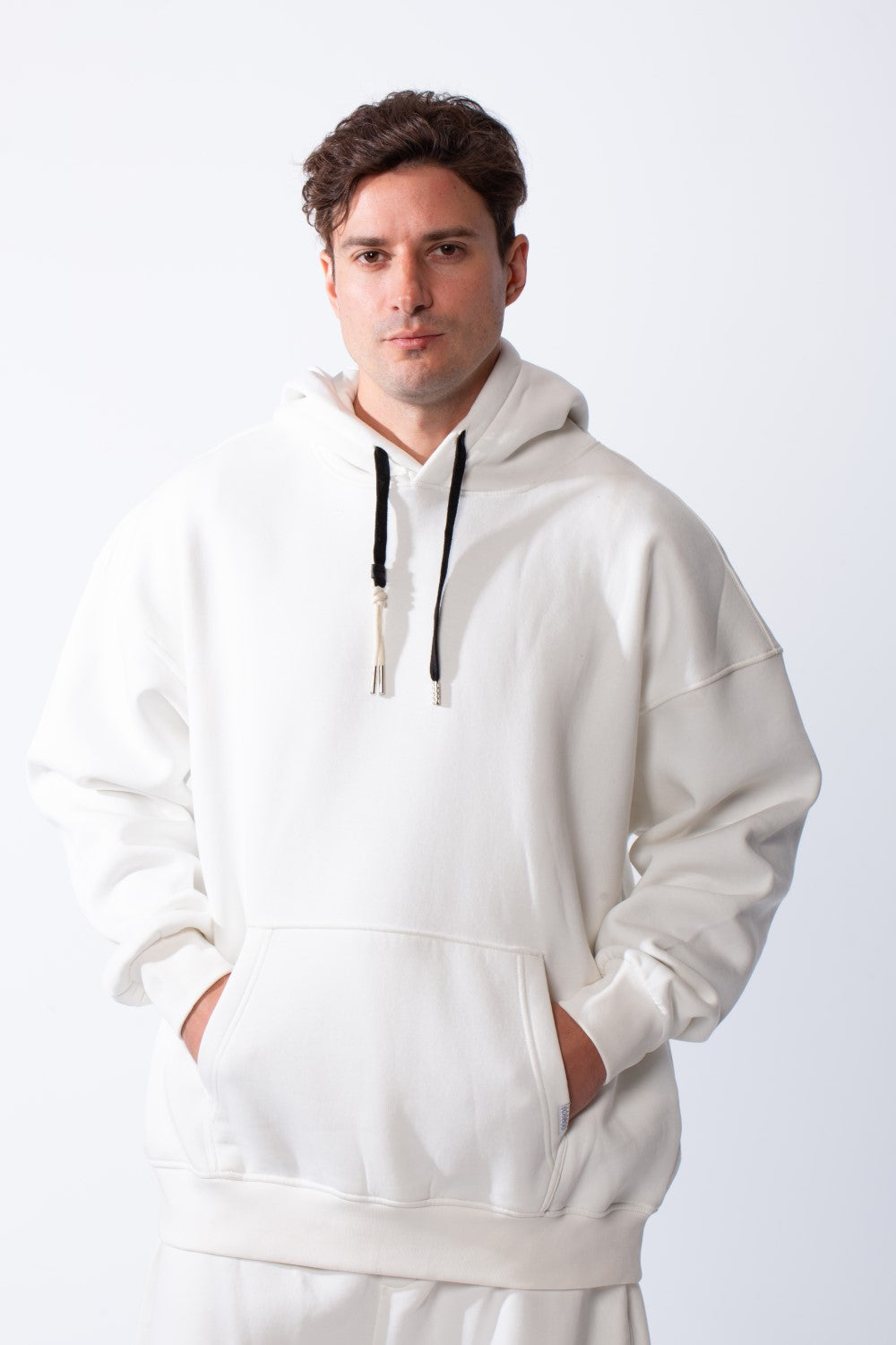 Men's Two Piece Long Sleeves Front Kangaroo Pocket Basic Oversize Melton Set Outfit