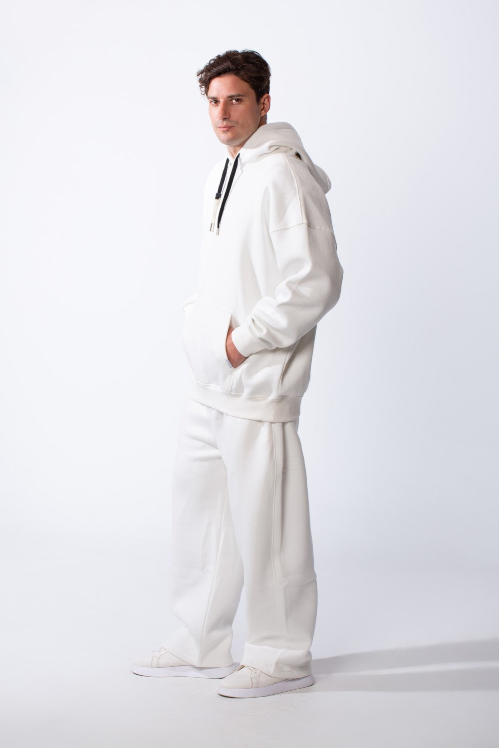 Men's Two Piece Long Sleeves Front Kangaroo Pocket Basic Oversize Melton Set Outfit