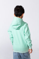 Boy's Slim Fit Long Sleeve Front Print Comfortable Daily Wear With Kangaroo Pockets Hood Sweatshirt