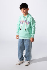 Boy's Slim Fit Long Sleeve Front Print Comfortable Daily Wear With Kangaroo Pockets Hood Sweatshirt
