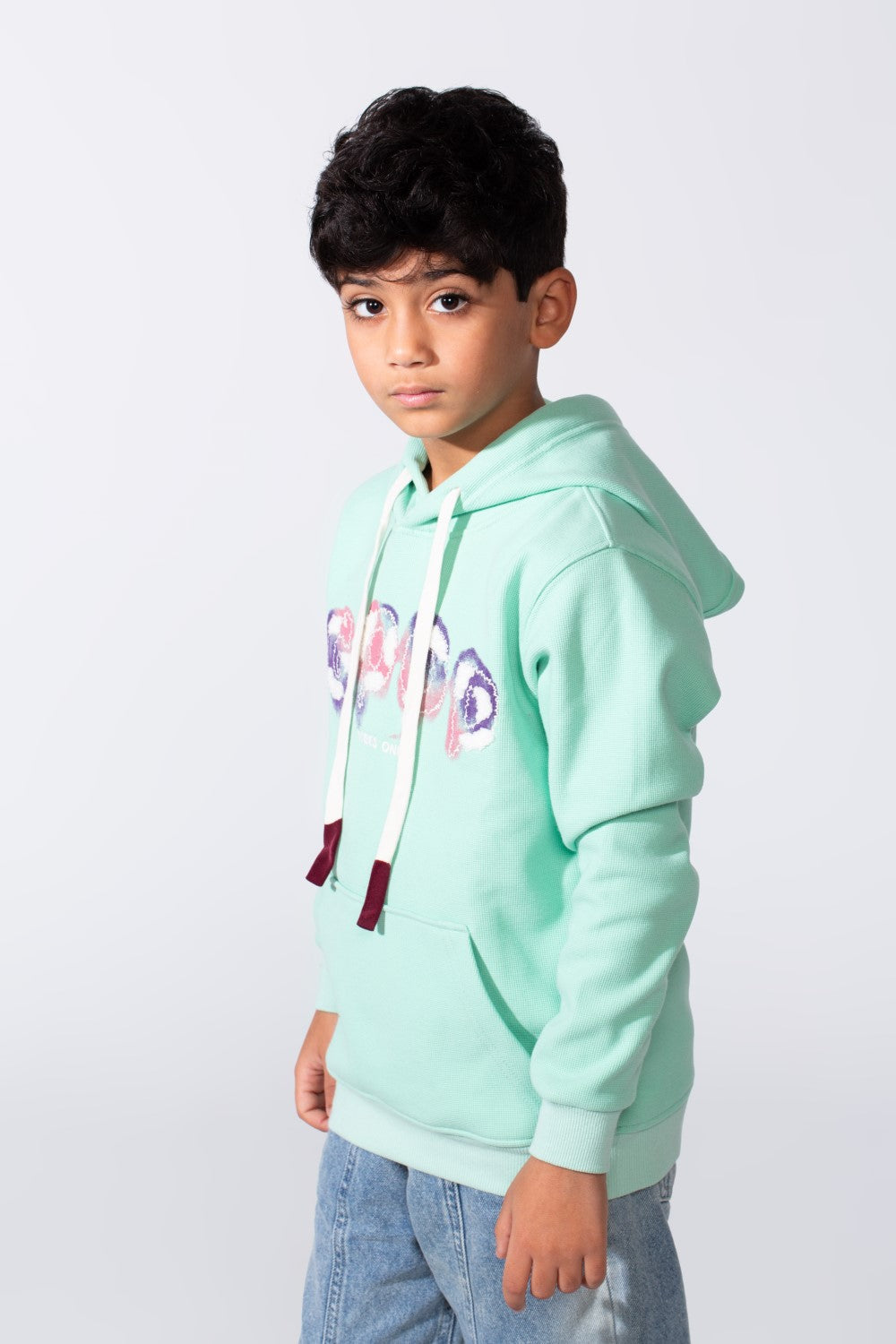 Boy's Slim Fit Long Sleeve Front Print Comfortable Daily Wear With Kangaroo Pockets Hood Sweatshirt