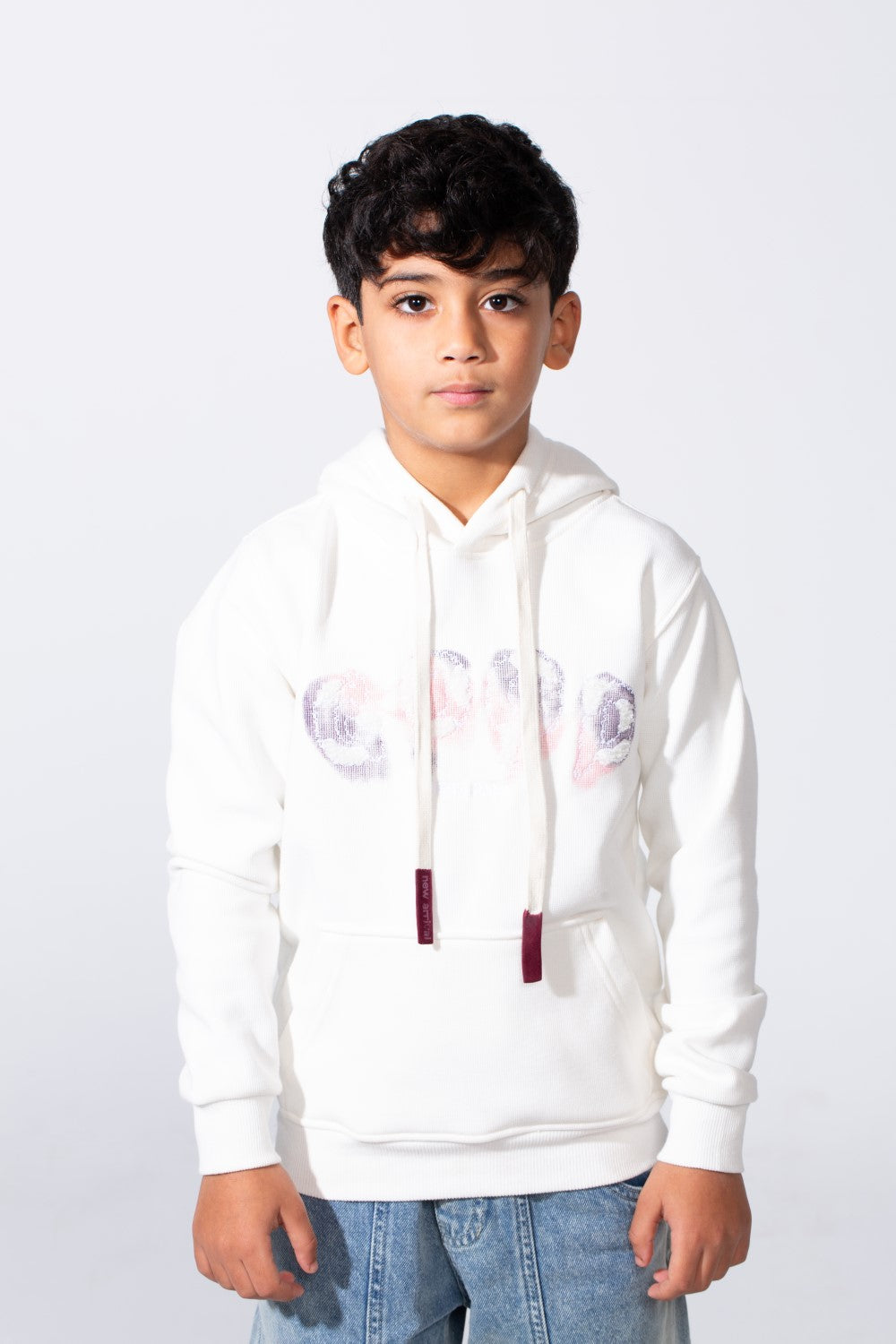 Boy's Slim Fit Long Sleeve Front Print Comfortable Daily Wear With Kangaroo Pockets Hood Sweatshirt