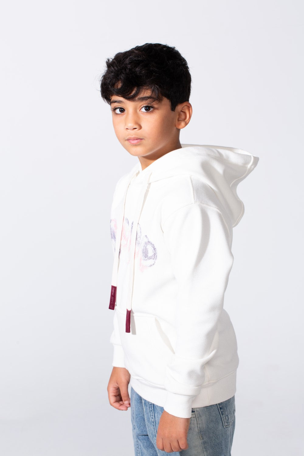 Boy's Slim Fit Long Sleeve Front Print Comfortable Daily Wear With Kangaroo Pockets Hood Sweatshirt