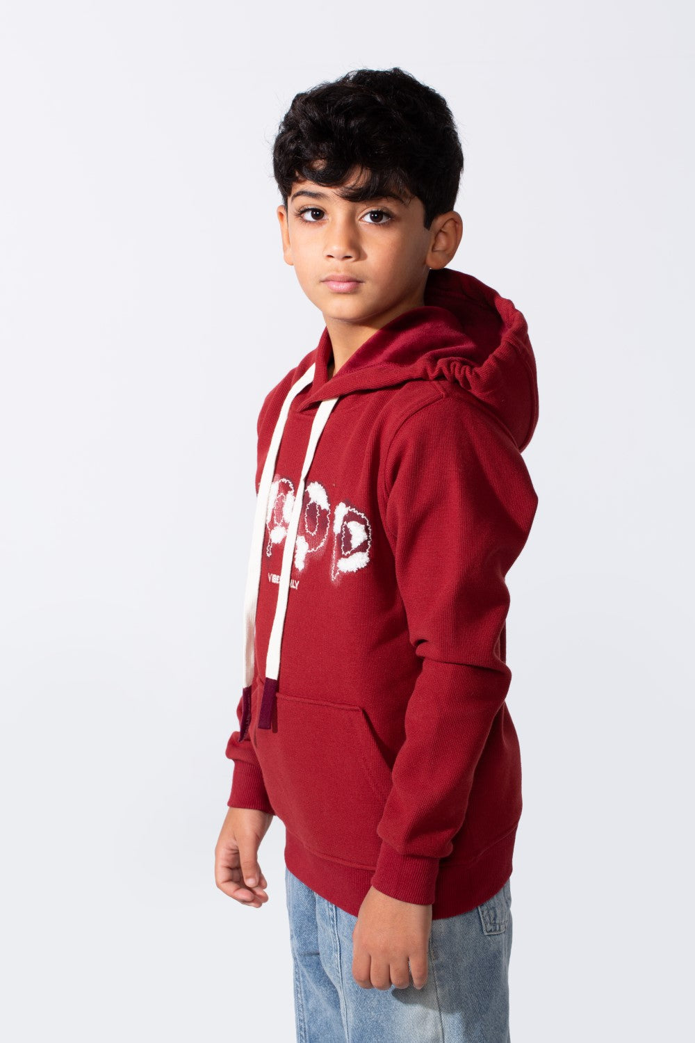 Boy's Slim Fit Long Sleeve Front Print Comfortable Daily Wear With Kangaroo Pockets Hood Sweatshirt