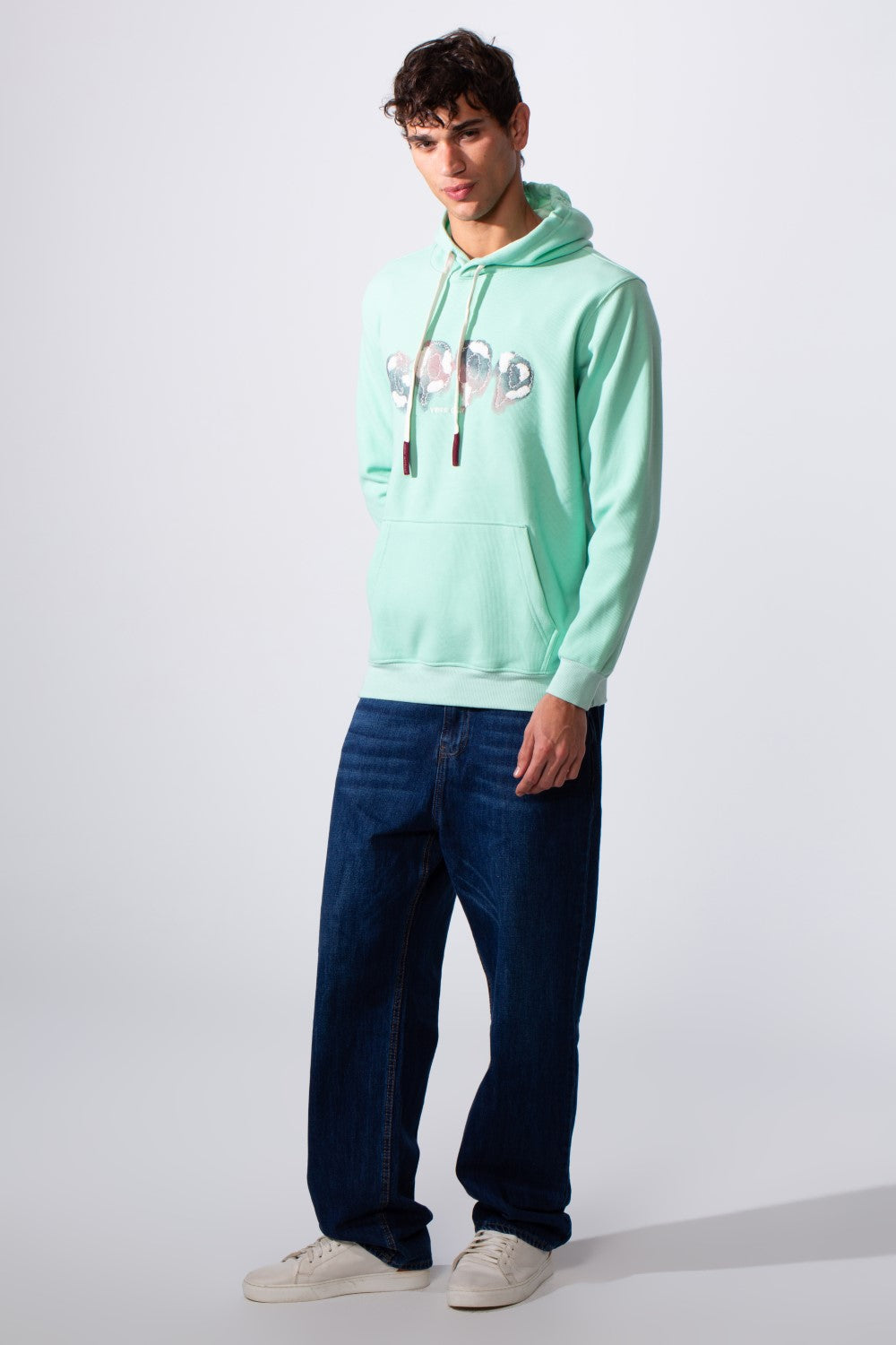 Men's Slim Fit Front Print Hood Sweatshirt With Kangaroo Pocket