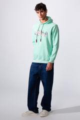 Men's Slim Fit Front Print Hood Sweatshirt With Kangaroo Pocket