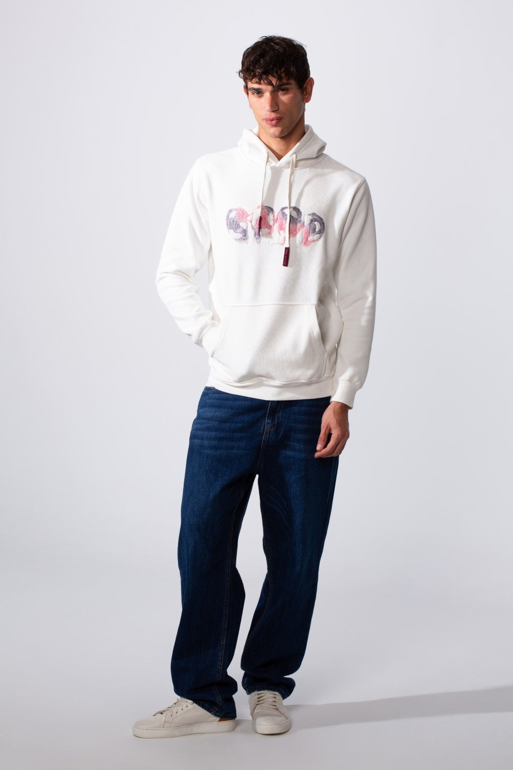 Men's Slim Fit Front Print Hood Sweatshirt With Kangaroo Pocket