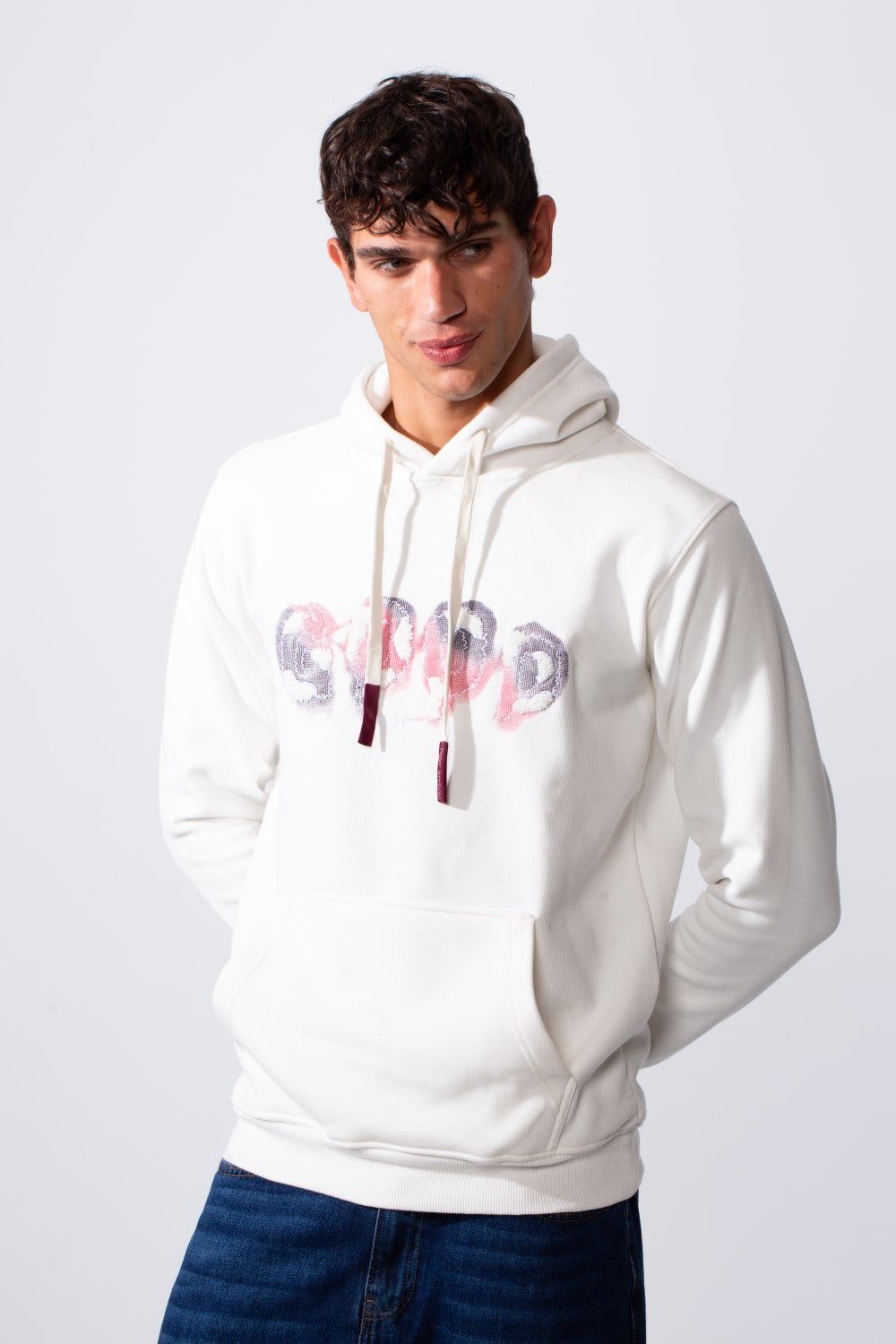 Men's Slim Fit Front Print Hood Sweatshirt With Kangaroo Pocket
