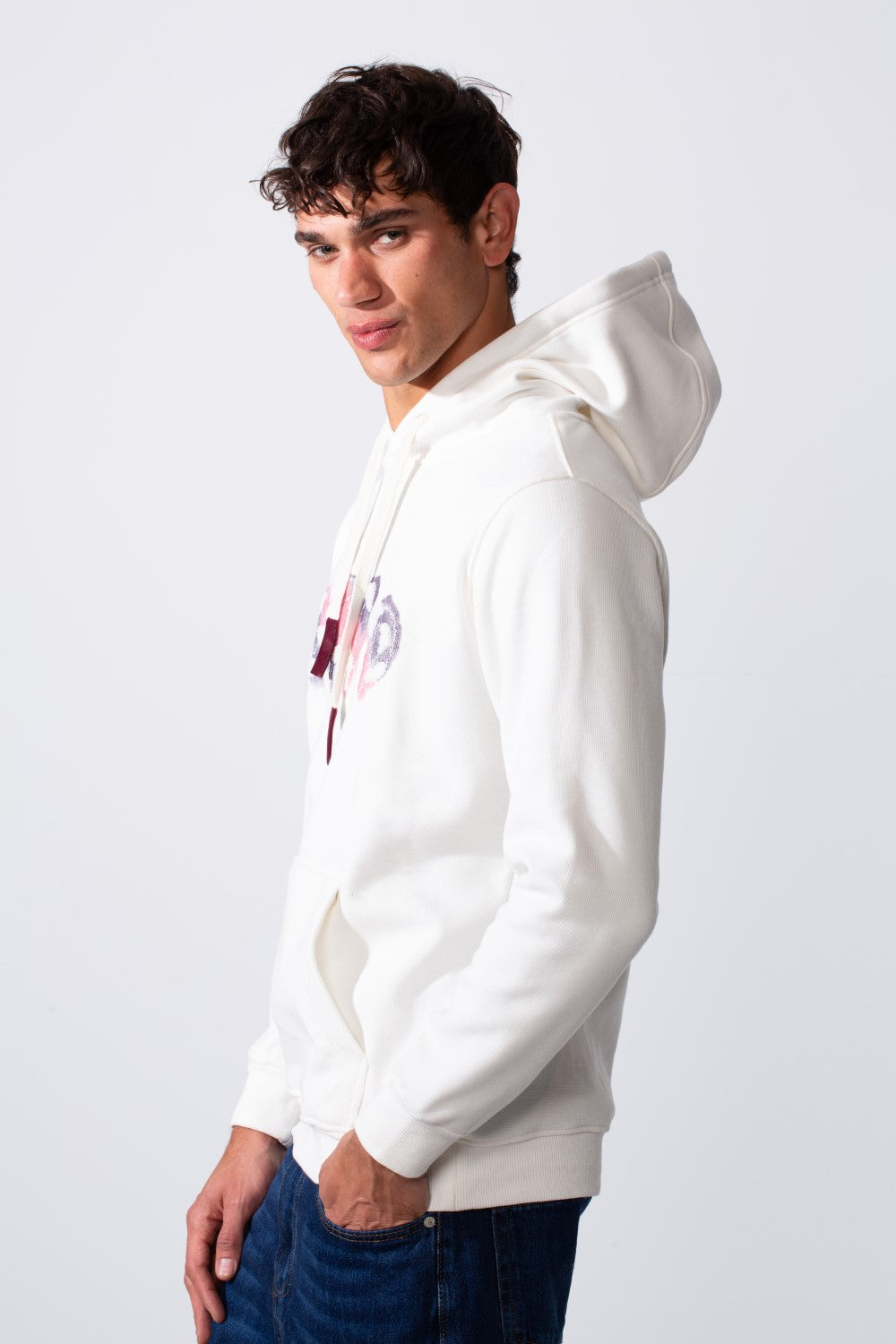 Men's Slim Fit Front Print Hood Sweatshirt With Kangaroo Pocket