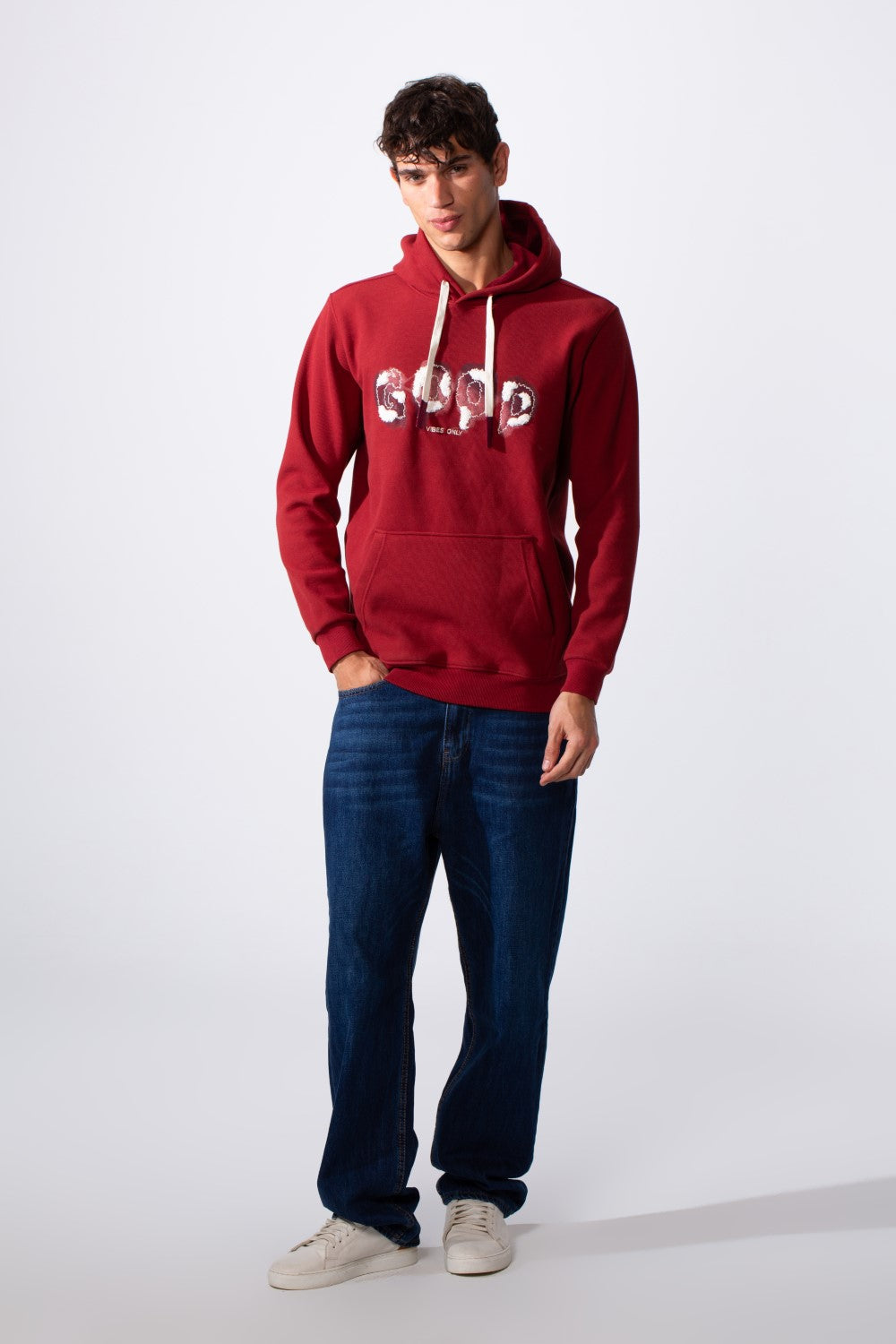 Men's Slim Fit Front Print Hood Sweatshirt With Kangaroo Pocket