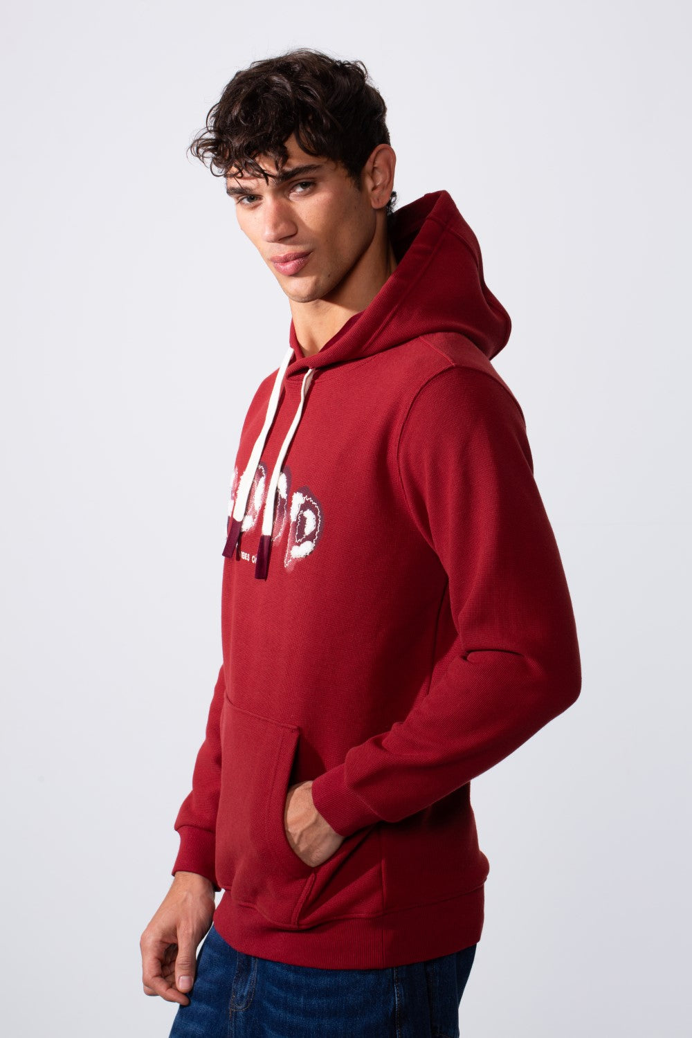 Men's Slim Fit Front Print Hood Sweatshirt With Kangaroo Pocket