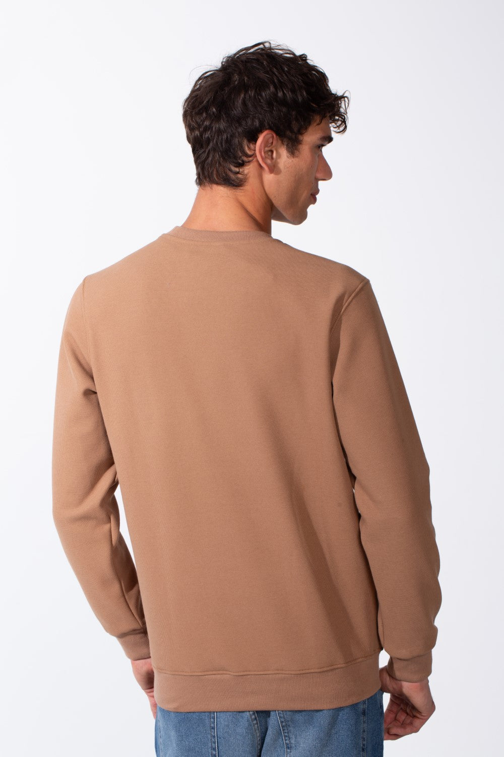 Men's Slim Fit Crew Neck Front Text Print Long Sleeve Sweatshirt