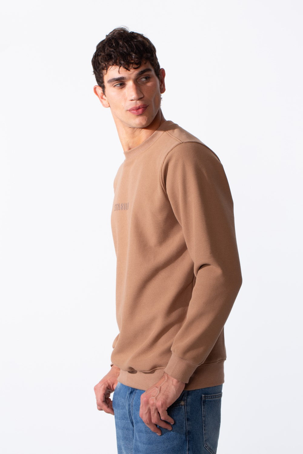 Men's Slim Fit Crew Neck Front Text Print Long Sleeve Sweatshirt