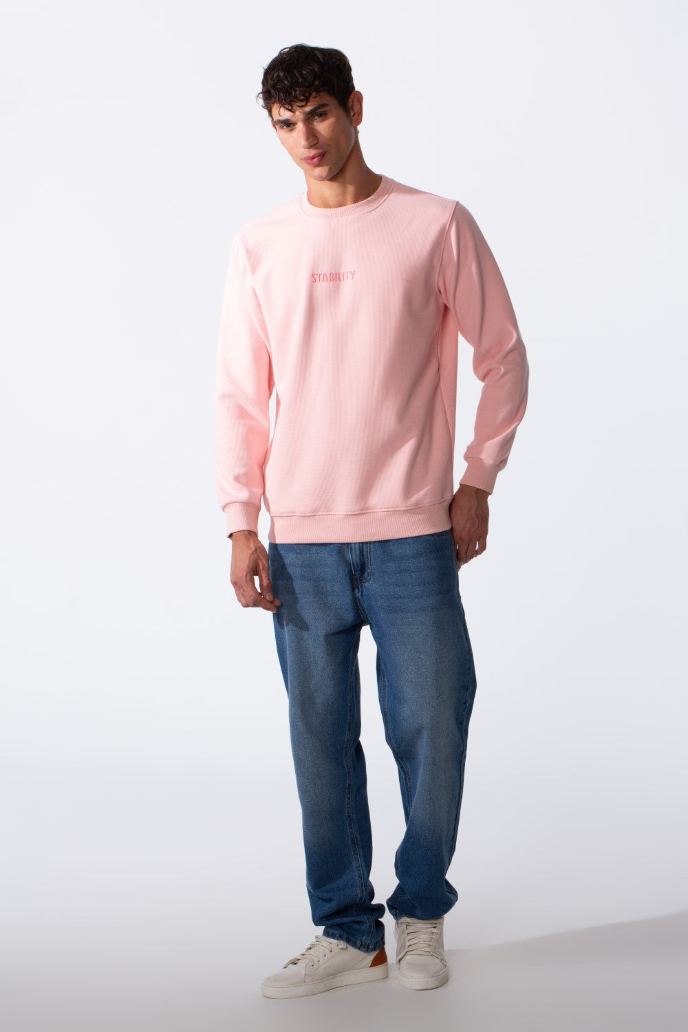 Men's Slim Fit Crew Neck Front Text Print Long Sleeve Sweatshirt