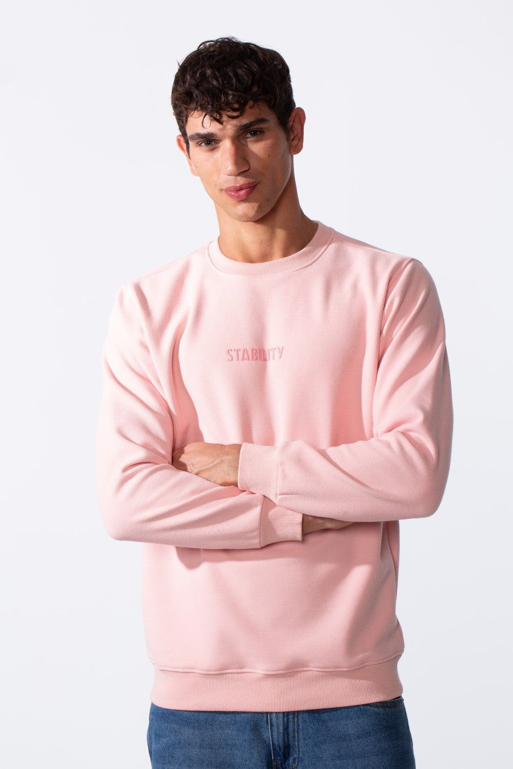 Men's Slim Fit Crew Neck Front Text Print Long Sleeve Sweatshirt