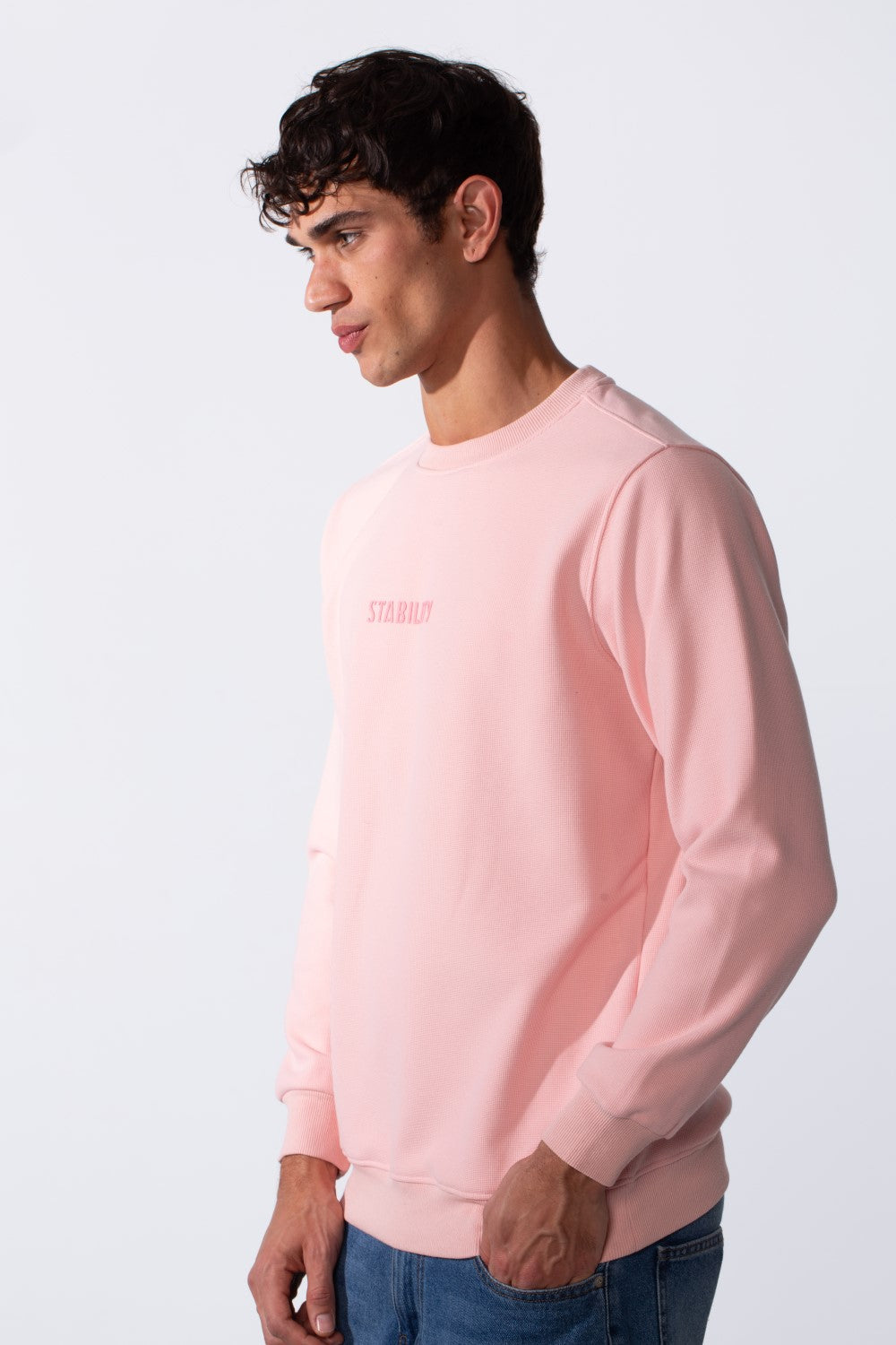 Men's Slim Fit Crew Neck Front Text Print Long Sleeve Sweatshirt