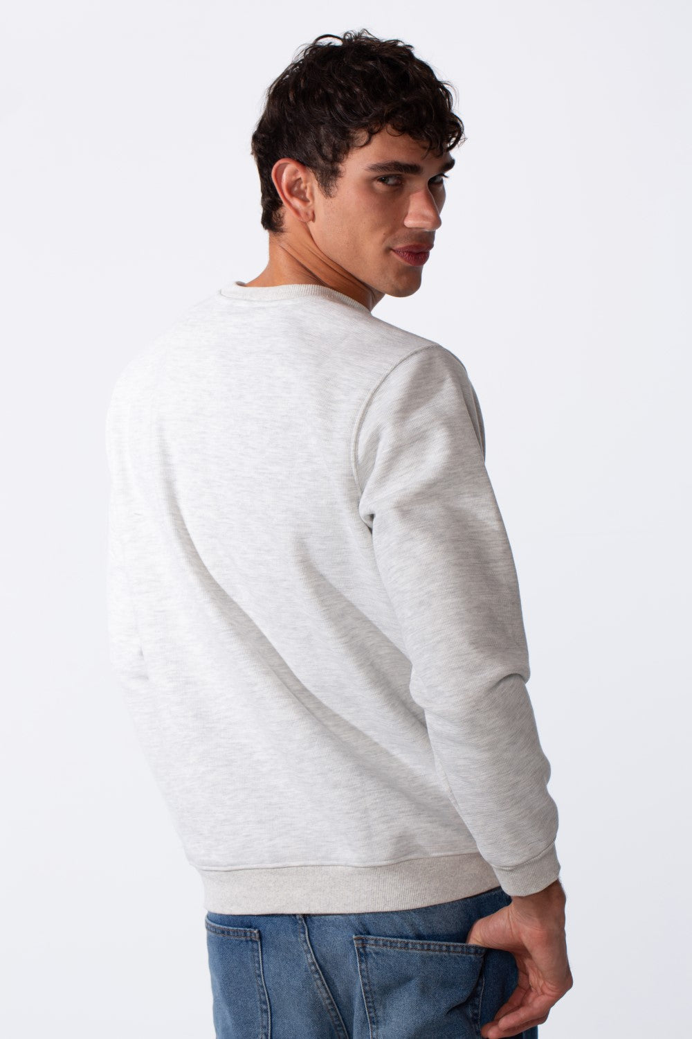 Men's Slim Fit Crew Neck Front Text Print Long Sleeve Sweatshirt