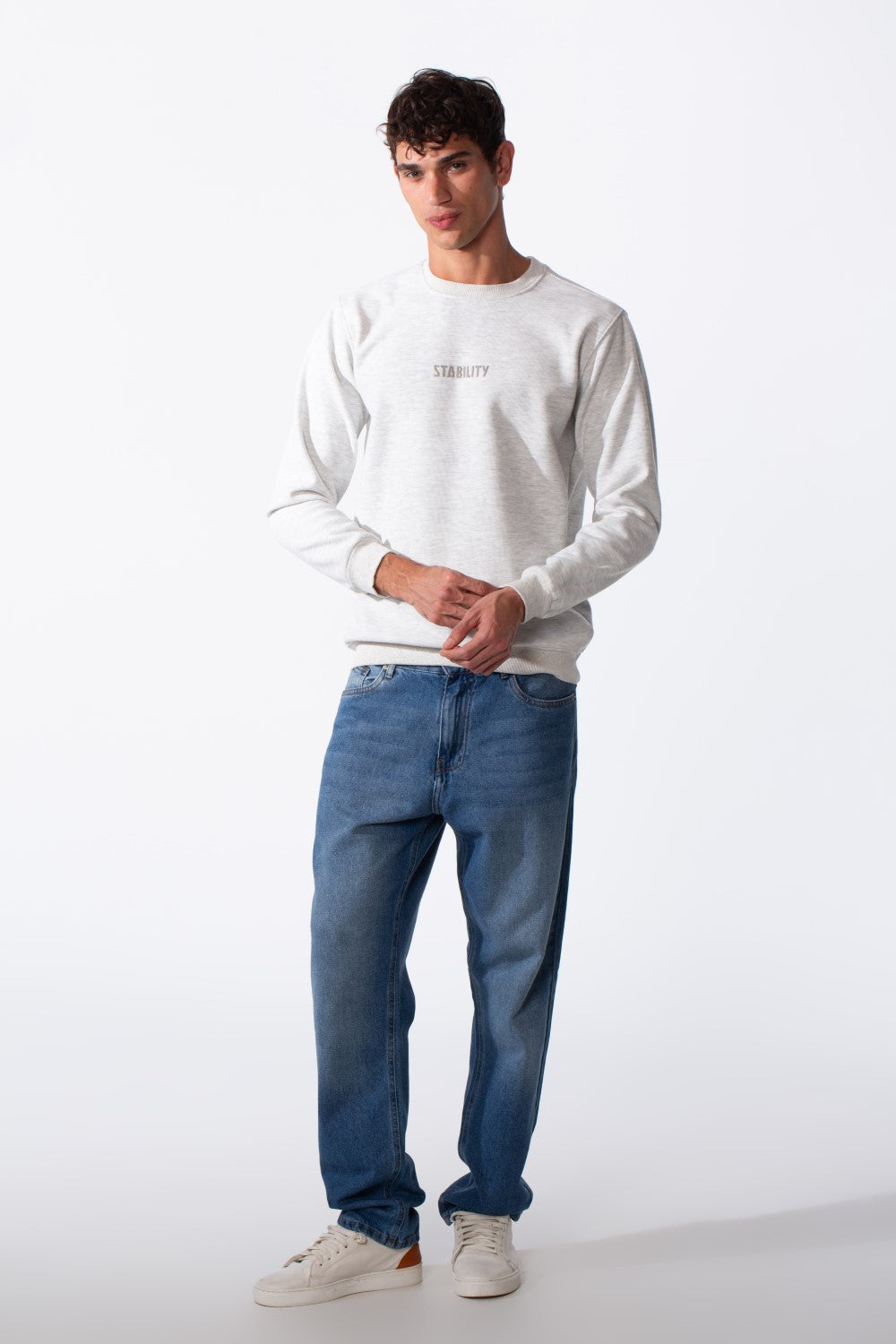 Men's Slim Fit Crew Neck Front Text Print Long Sleeve Sweatshirt