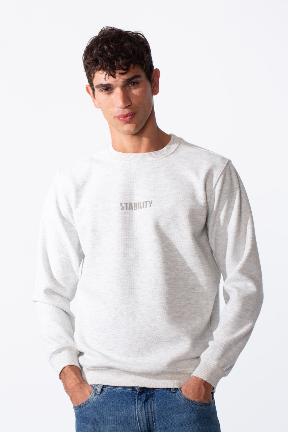 Men's Slim Fit Crew Neck Front Text Print Long Sleeve Sweatshirt
