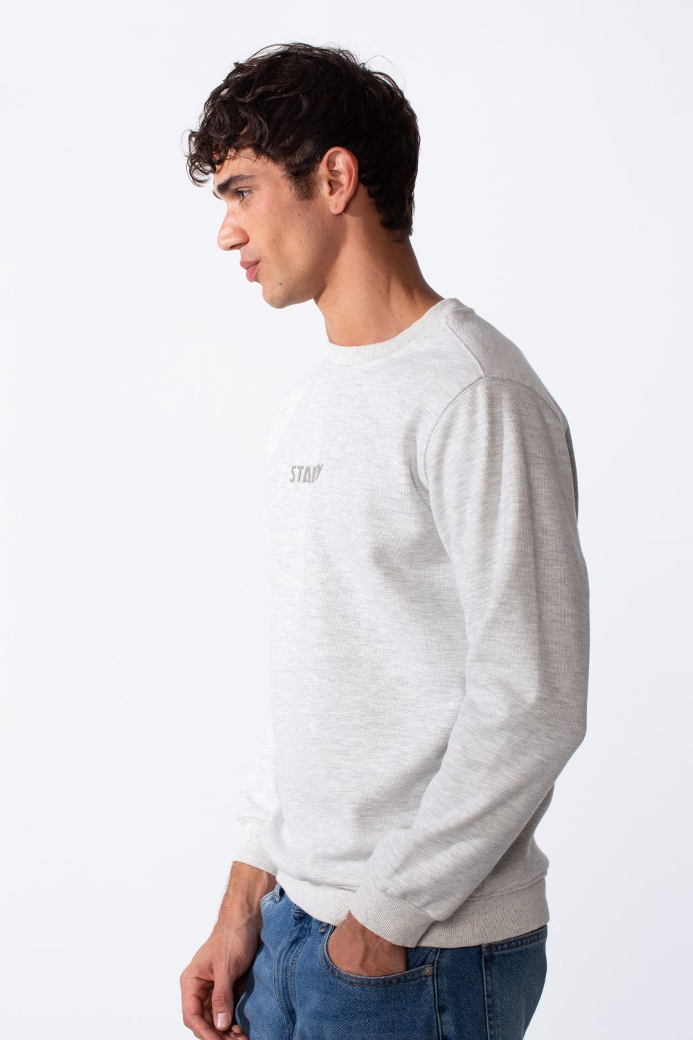 Men's Slim Fit Crew Neck Front Text Print Long Sleeve Sweatshirt