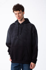 Men's Oversized Acid-Wash Finish Kangaroo Pocket With Drawstring Hood Ribbed Cuffs And Hem Sweatshirt