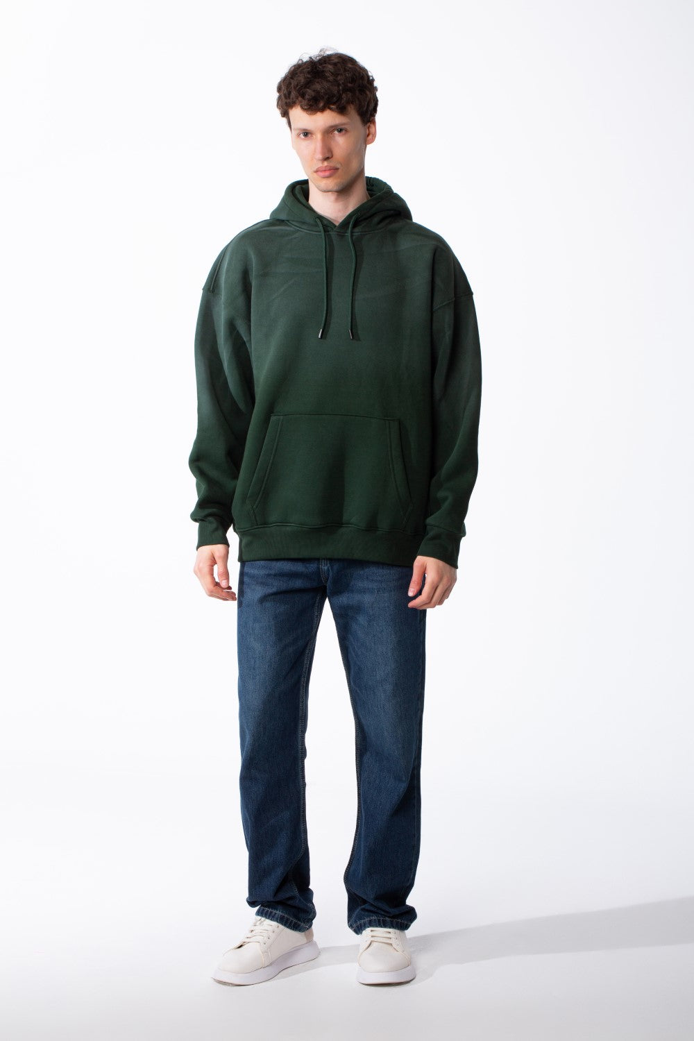 Men's Oversized Acid-Wash Finish Kangaroo Pocket With Drawstring Hood Ribbed Cuffs And Hem Sweatshirt
