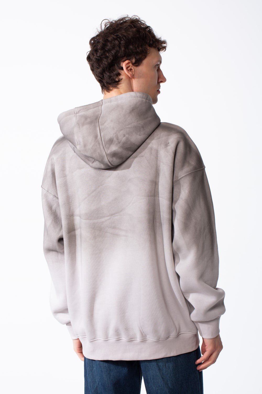 Men's Oversized Acid-Wash Finish Kangaroo Pocket With Drawstring Hood Ribbed Cuffs And Hem Sweatshirt