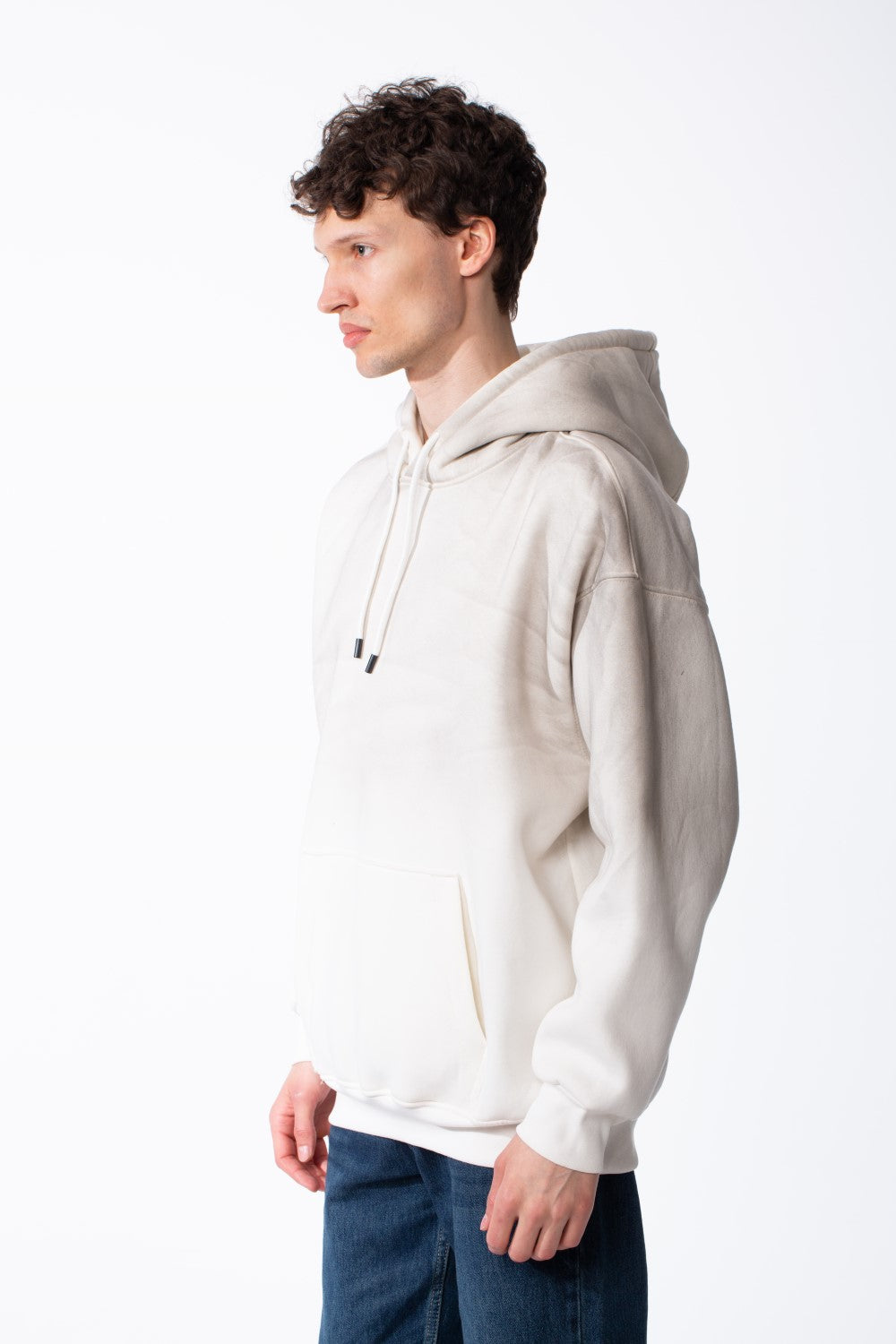 Men's Oversized Acid-Wash Finish Kangaroo Pocket With Drawstring Hood Ribbed Cuffs And Hem Sweatshirt