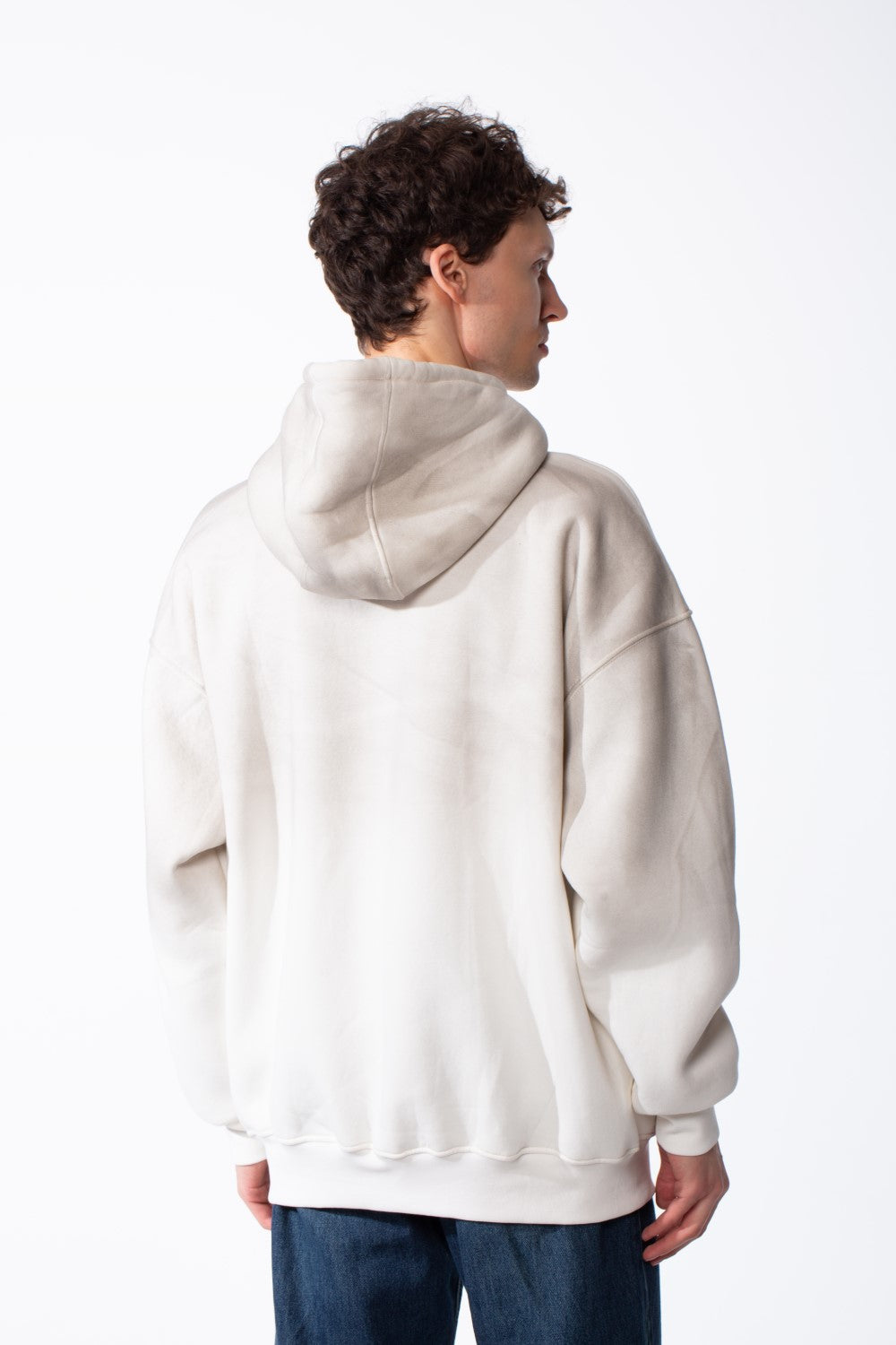 Men's Oversized Acid-Wash Finish Kangaroo Pocket With Drawstring Hood Ribbed Cuffs And Hem Sweatshirt