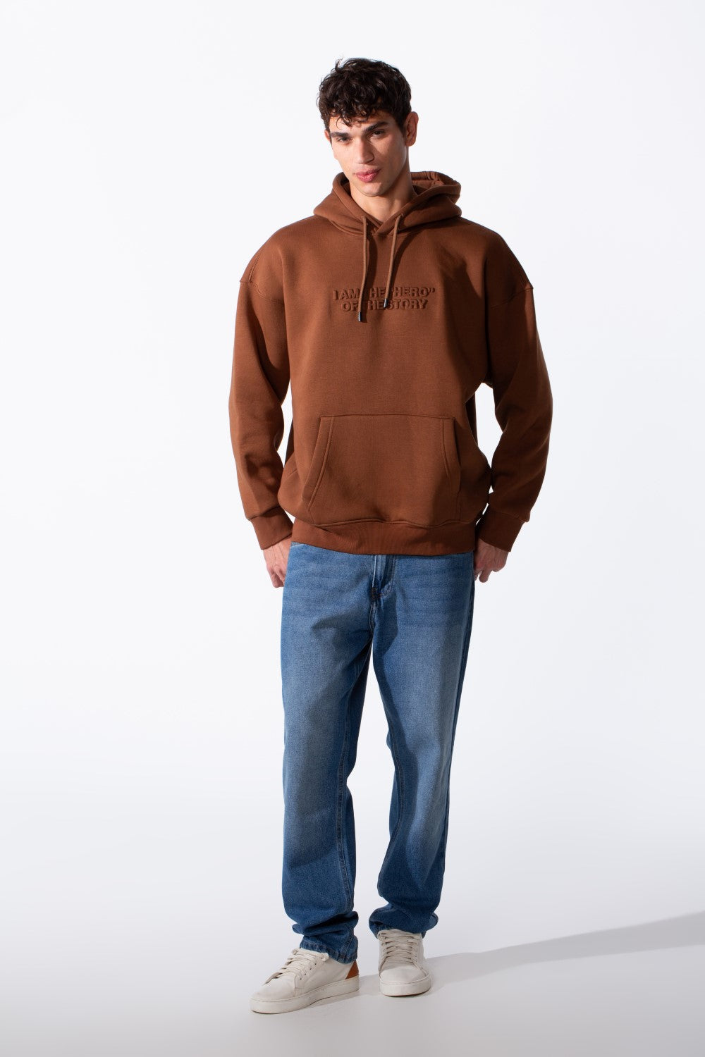 Men's Embossed Print Melton Oversize Kangaroo Pocket Hood Sweatshirt
