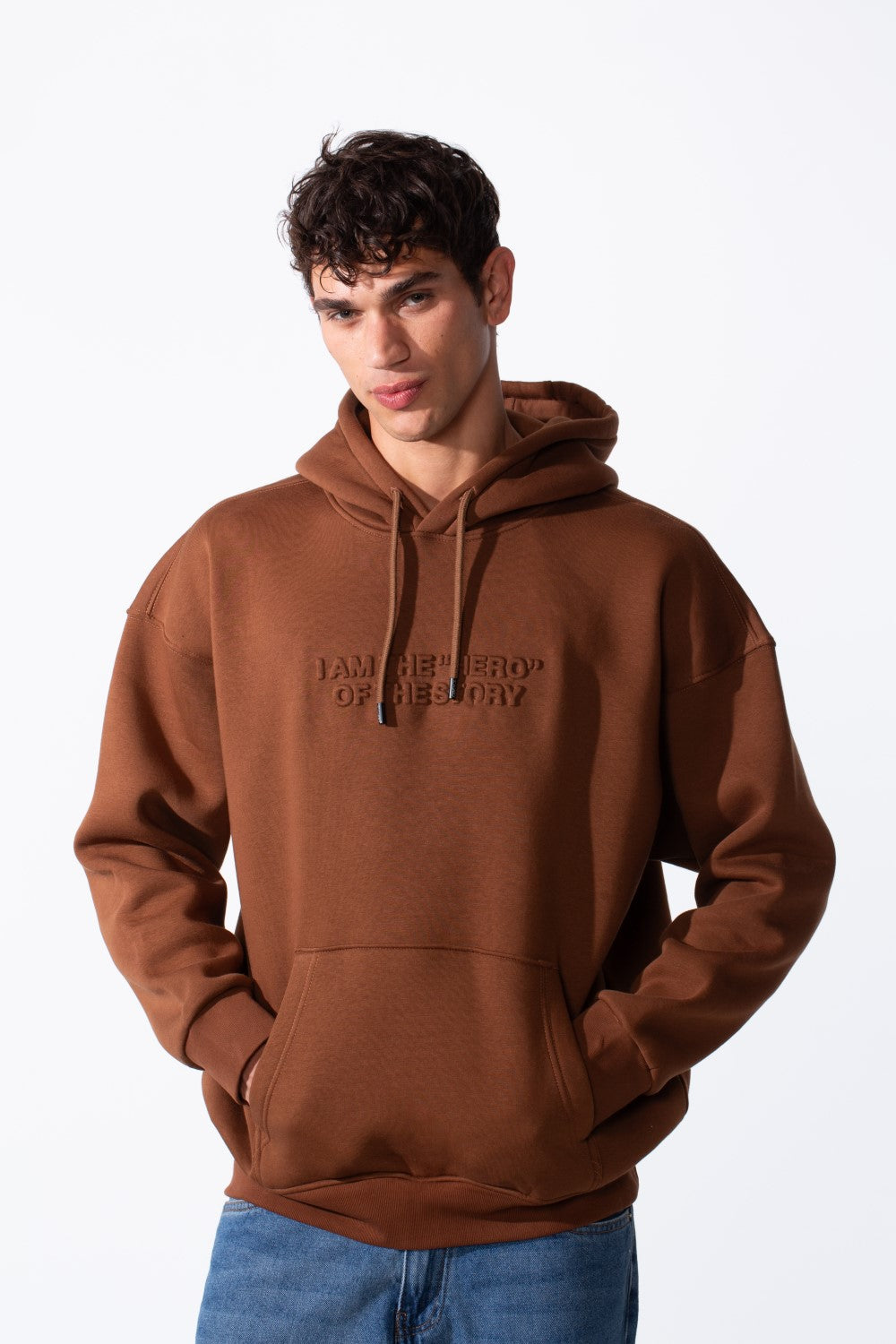 Men's Embossed Print Melton Oversize Kangaroo Pocket Hood Sweatshirt