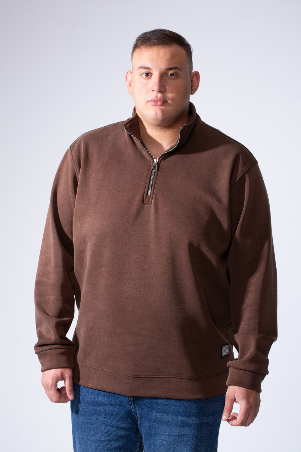 Men's Half Zip With High Neck Polo Design Long Sleeve Daily Wear Practical Big Size Sweatshirt Tomato Store